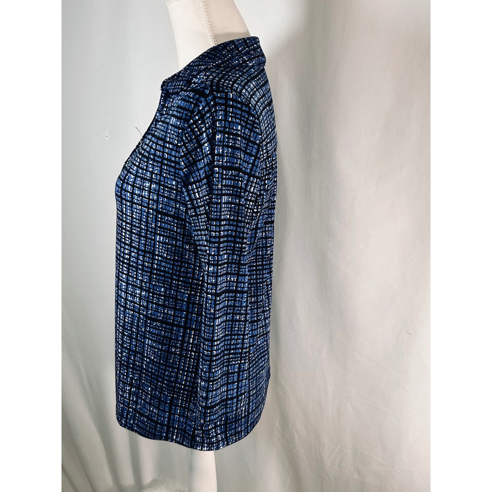 212 Collection Womens Blue Black Geometric Grid 3/4 Sleeve Button Blouse XS - Picture 5 of 10